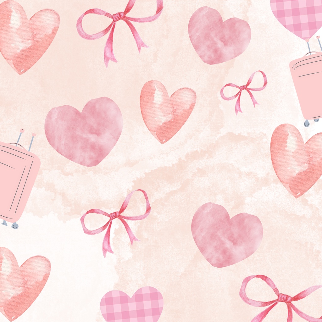 水彩風のやさしいピンクカラーの旅行モチーフ