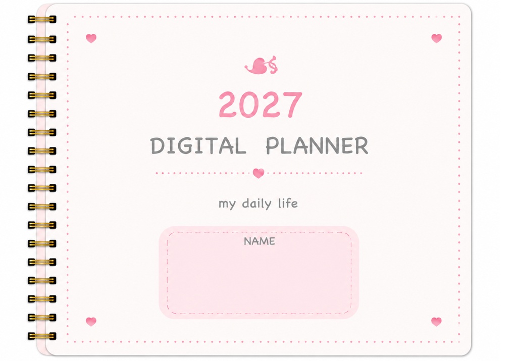 2027 Digital Planner｜ピンク シンプルかわいい｜リンク付きPDF