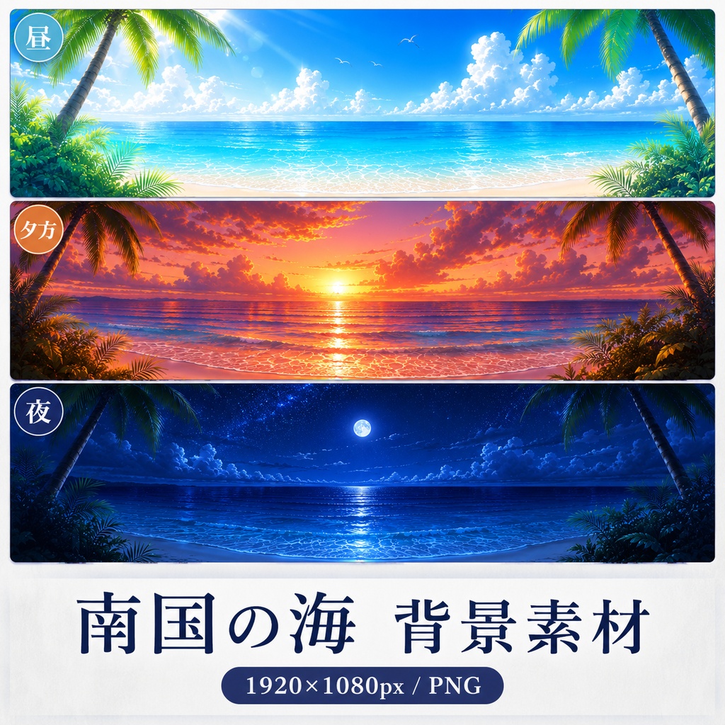 【全3種】海 背景素材（昼・夕方・夜）