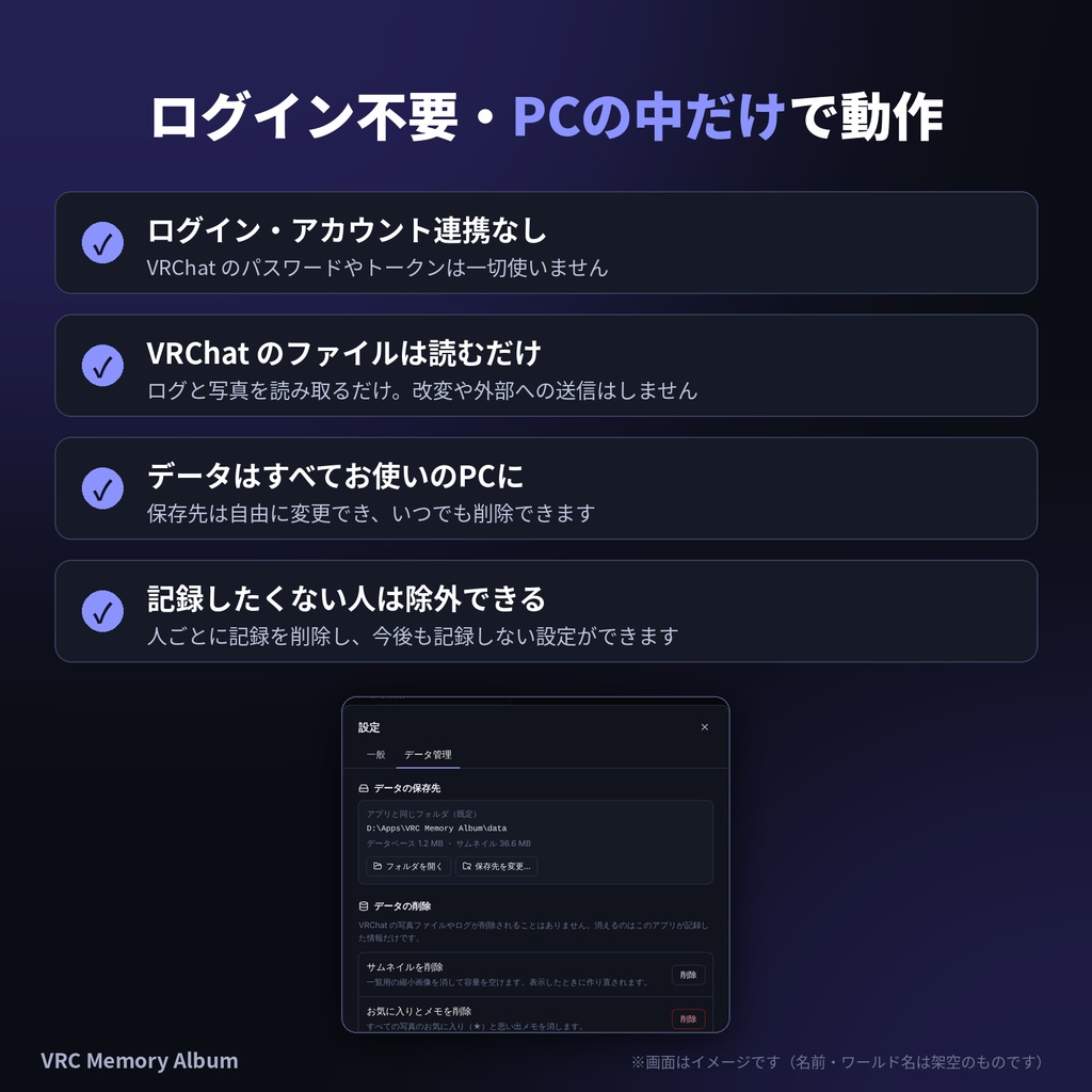 【無料】VRC Memory Album|VRChatの写真を「ワールド・一緒にいた人」で自動整理