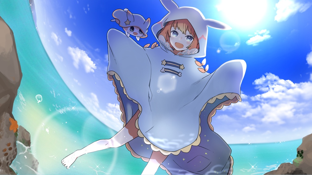 三ヶ月記念グッズ　うみうしちゃん壁紙　水遊び