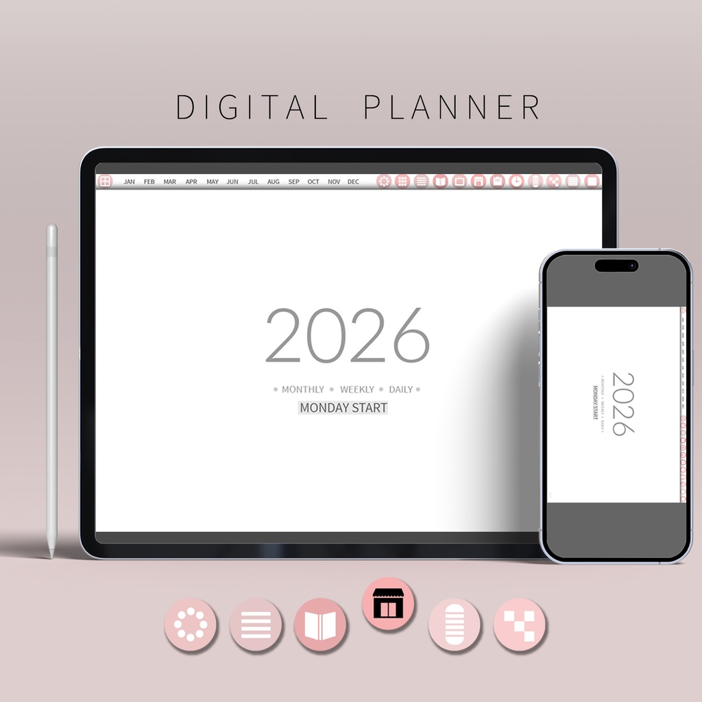 2026年デジタルプランナー[Pink] | 手帳リフィル + ステッカー No.02