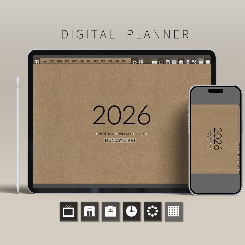 2026年デジタルプランナー[Kraft] | 手帳リフィル + ステッカー NO.03