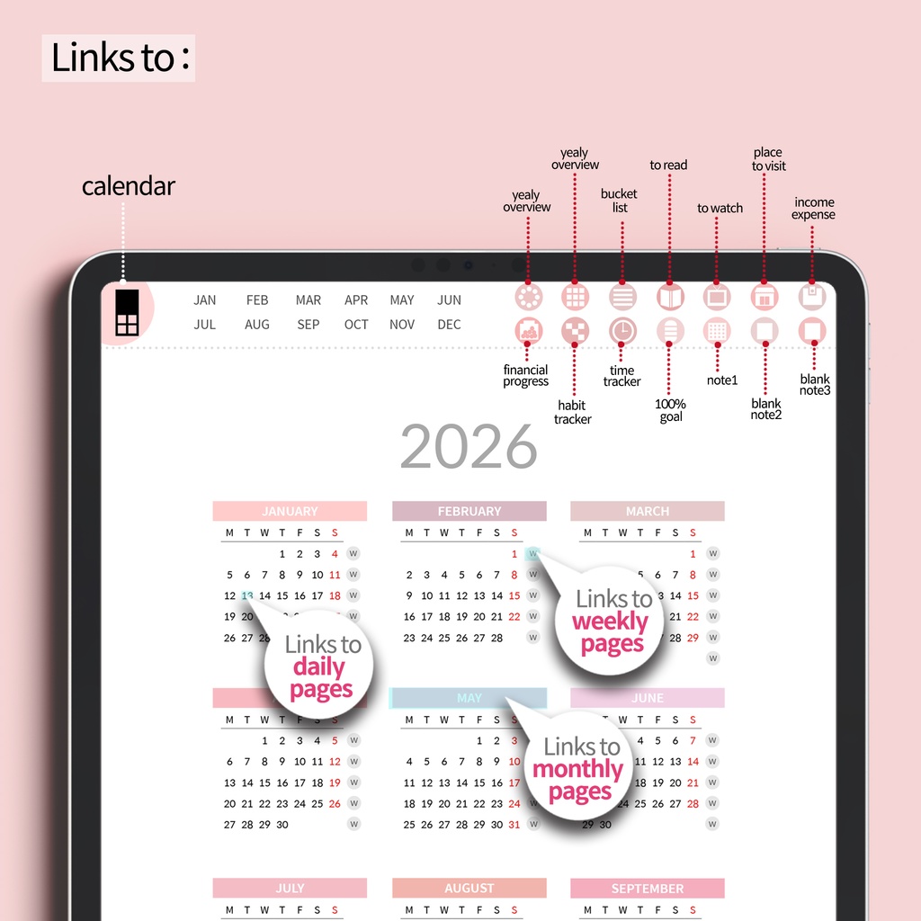 2026デジタルプランナー縦型 - ピンク NO.19