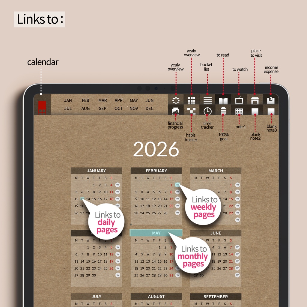 2026デジタルプランナー縦型 クラフト NO.20