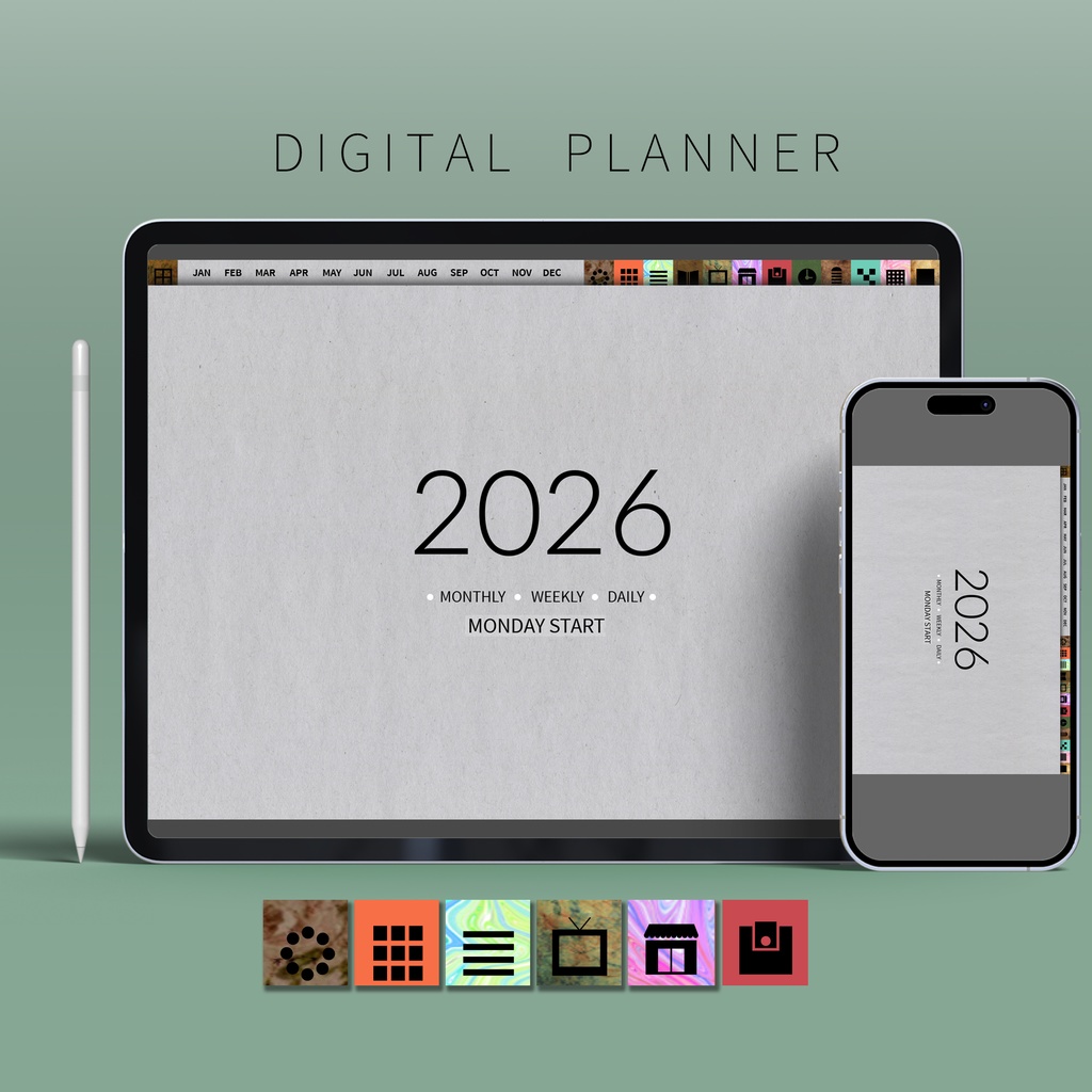 2026年デジタルプランナー[Newsprint] | 手帳リフィル + ステッカー NO.22