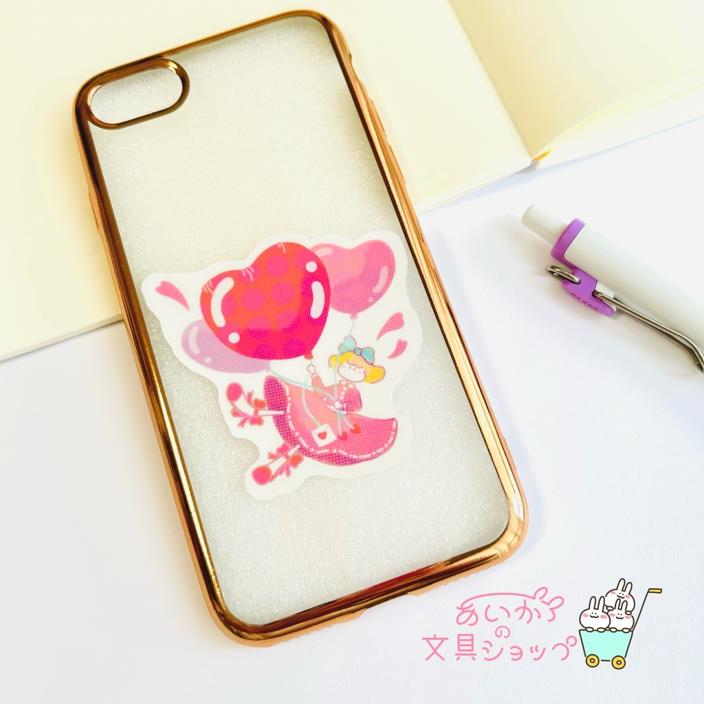 ハート風船女の子 ステッカー 1枚