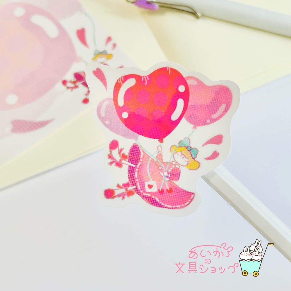ハート風船女の子 ステッカー 1枚