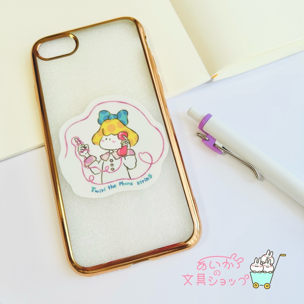 電話 女の子 ステッカー 1枚