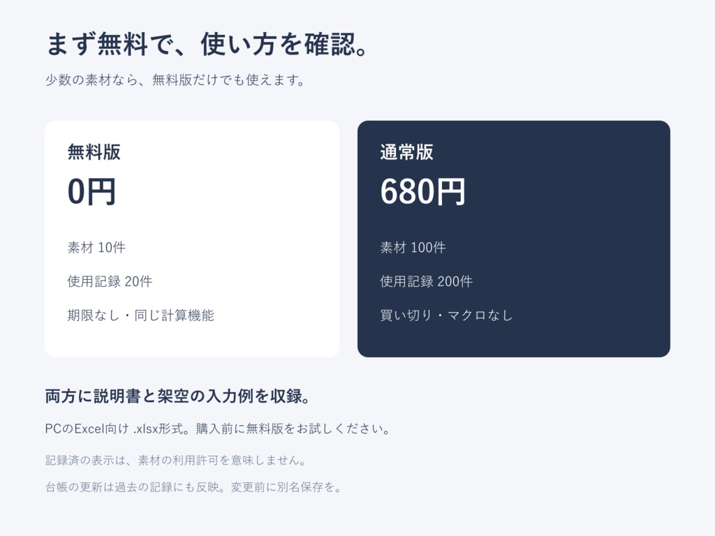配信・動画の素材・クレジット管理Excel|素材台帳+使用記録【無料版あり】