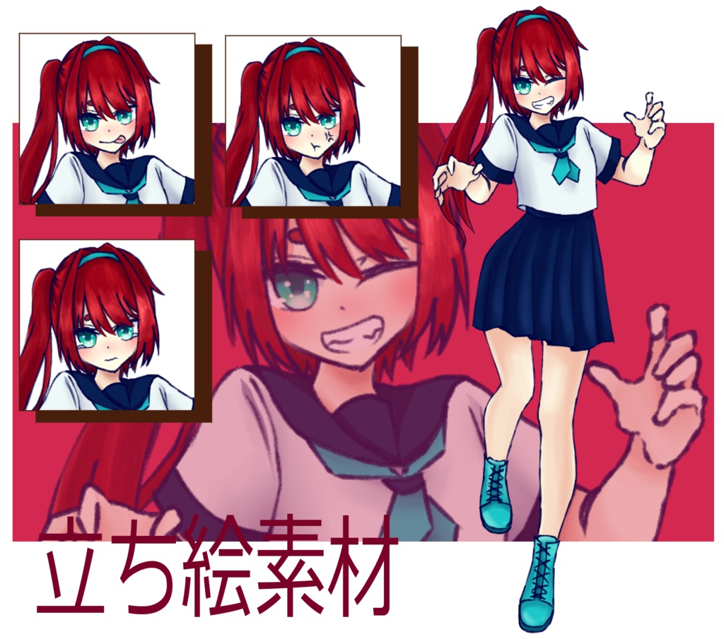 【立ち絵素材】赤髪セーラー少女