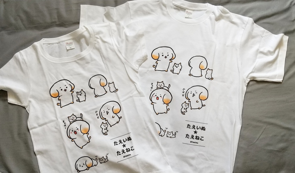 たえいぬ&たえねこレディースTシャツ(白)