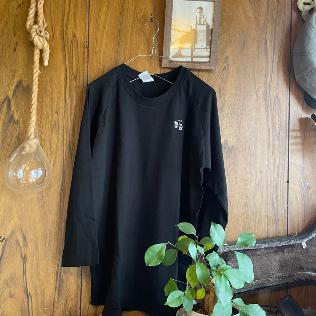 らいおん丸刺繍3/4ラグランスリーブTシャツ