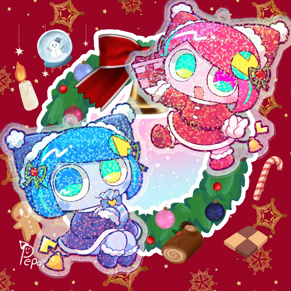 ぽよろいどサンタのきらきらアクリルキーホルダー（躁•鬱）