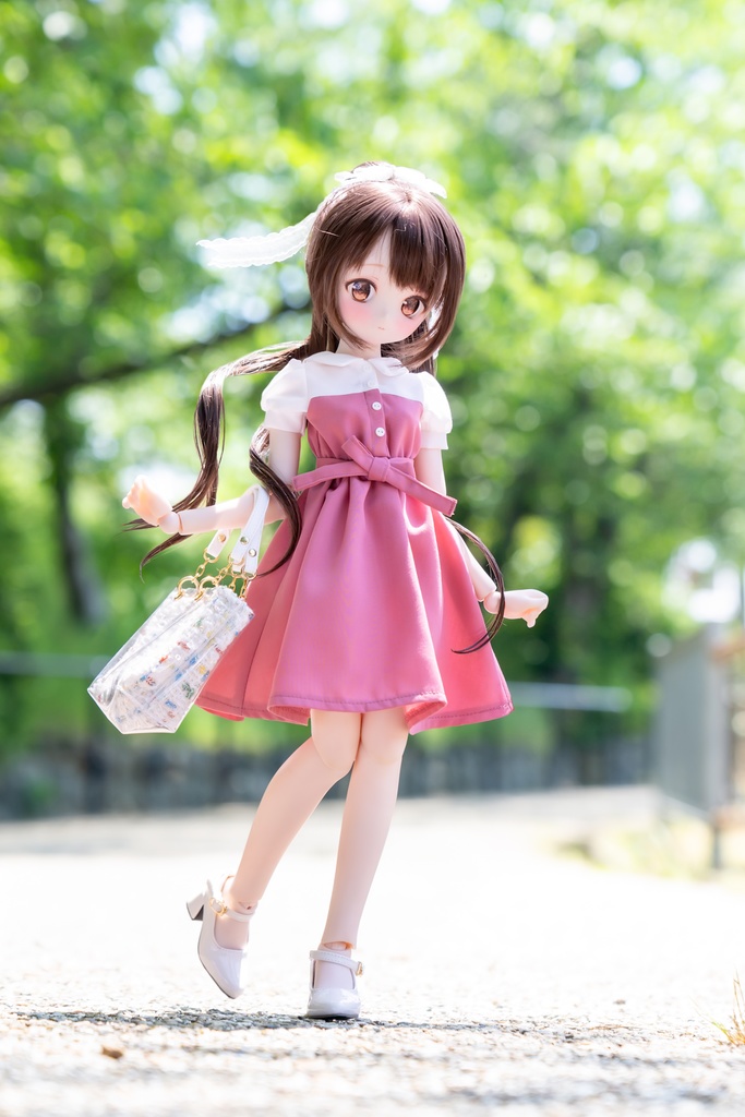 MDD S〜M胸サイズ バイカラーワンピ(ピンク)+ウエストリボン