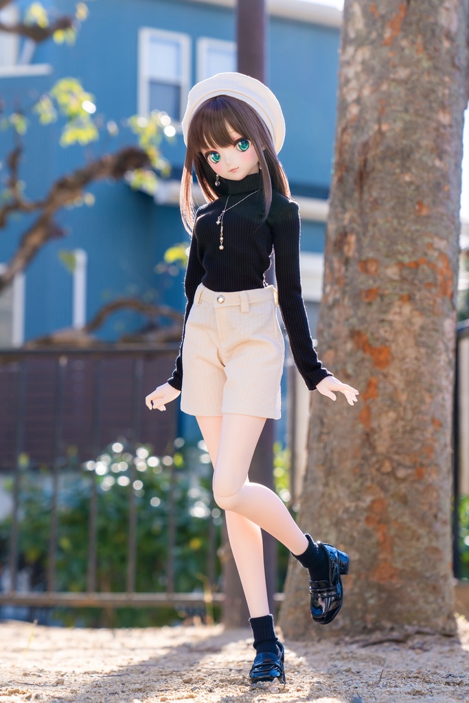 DDサイズ タートルニット＆ショートパンツ＆ベレー帽(アイボリー)3点セット