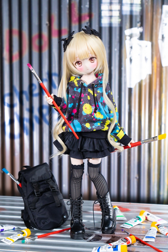 MDDサイズ ペイント柄パーカー&フリルスカート2点セット