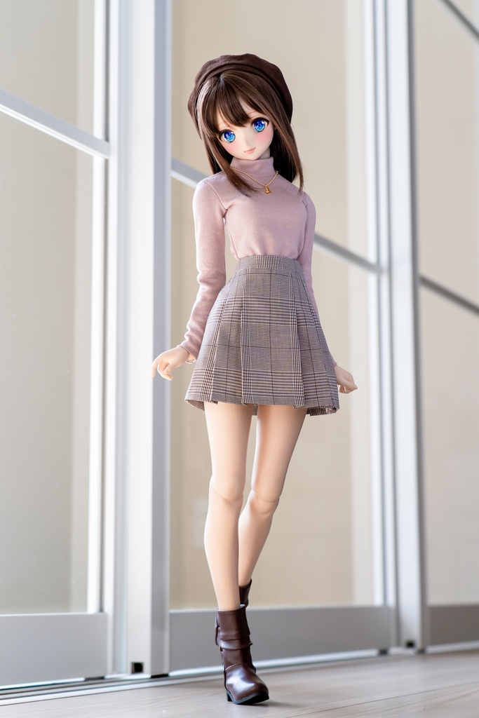 DD S〜L胸 タートルニット＆チェックプリーツスカート2点セット