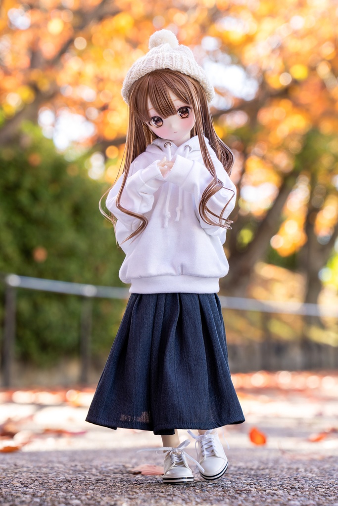 【5月10日開始】MDD S〜L胸サイズ スウェットパーカー(ホワイト)+ロングスカート(デニム調)2点セット