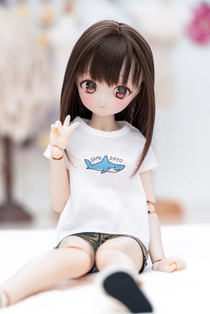 MDD S〜L胸サイズ アイロンプリント(サメ)フレンチスリーブTシャツ単品
