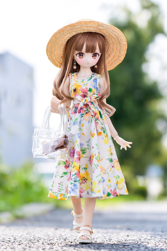 MDD/S〜L胸サイズ 花柄ノースリーブワンピース＆ウエストリボン2点セット
