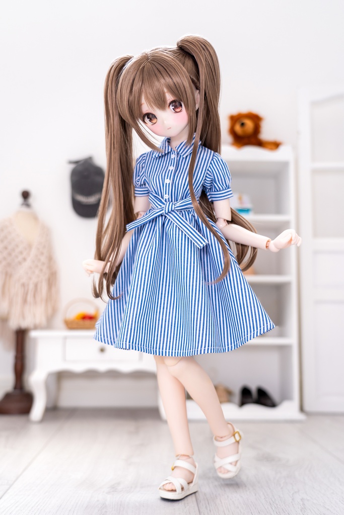 【9月26日発送】MDD/S〜M胸サイズ ストライプ柄ワンピース＆ウエストリボン2点セット