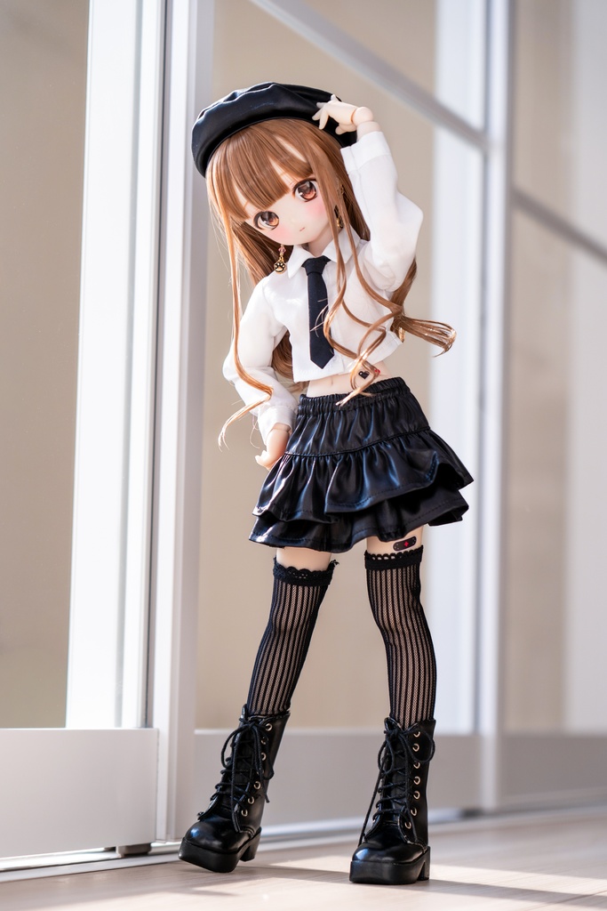 【9月26日開始】MDD/S〜M胸サイズ ショート丈ブラウス＆レザー調スカート＆フェイクネクタイ3点セット