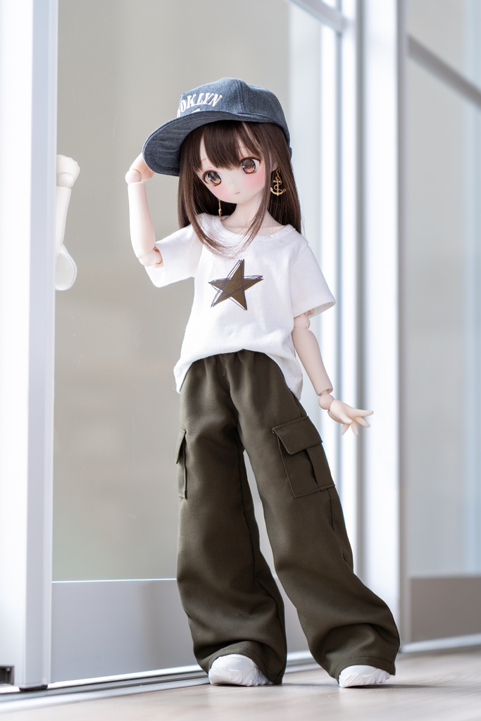 MDD S〜L胸サイズ　アイロンプリントTシャツ＆ワイドパンツ(カーキグリーン)2点セット