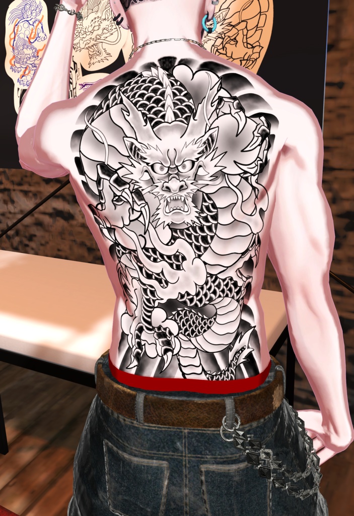 刺青 和彫り Tattoo Texture 背中一面 正面龍