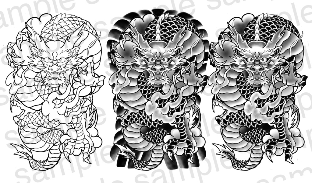 刺青 和彫り Tattoo Texture 背中一面 正面龍