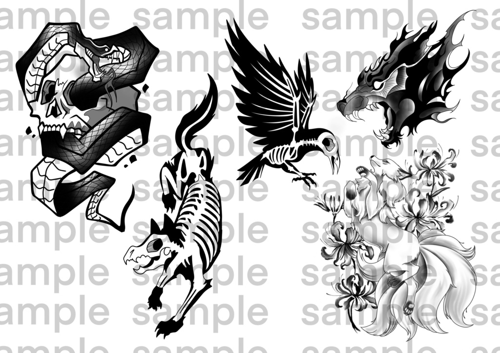 ワンポイント動物タトゥー5種 tattoo texture