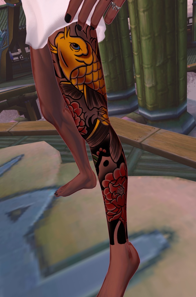 【珍飯亭共通素体専用】足 和彫り 〜牡丹と鯉〜 tattoo texture