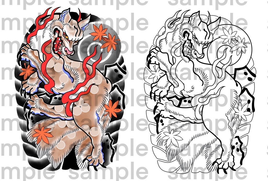 刺青 和彫り tattoo texture 背中一面 妖狐