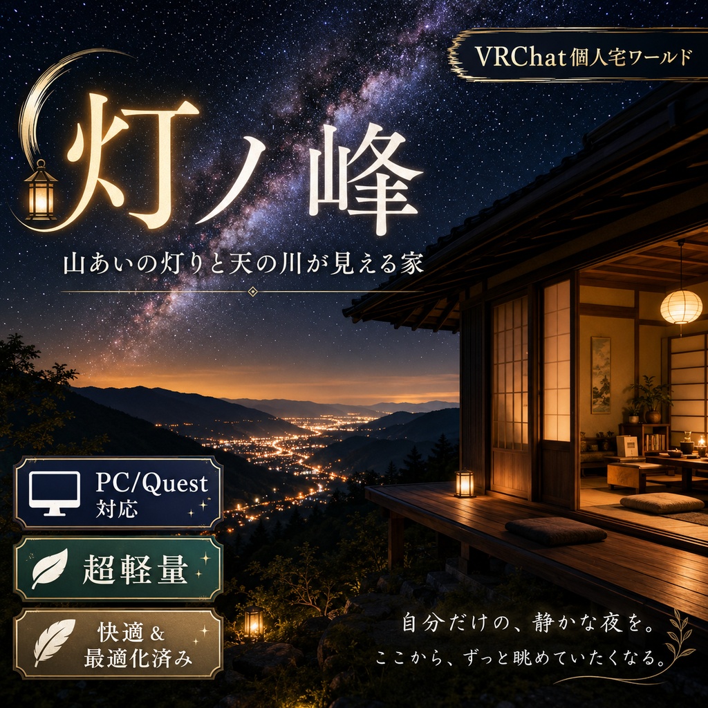 灯ノ峰 - 山あいの灯りと天の川が見える家 VRChat個人宅ワールド【PC/Quest対応・超軽量】