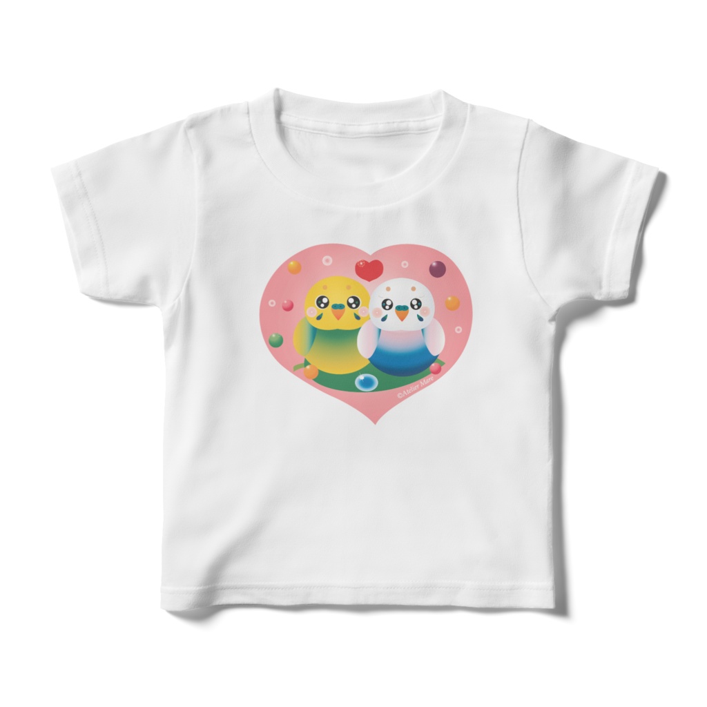 セキセイインコハート型（ピンク）キッズTシャツ
