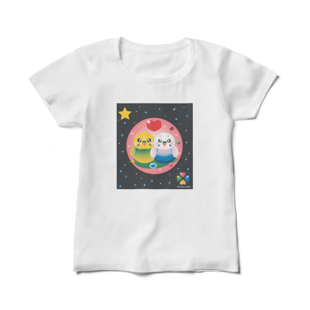 セキセイインコ夜空(ピンク)レディースTシャツ