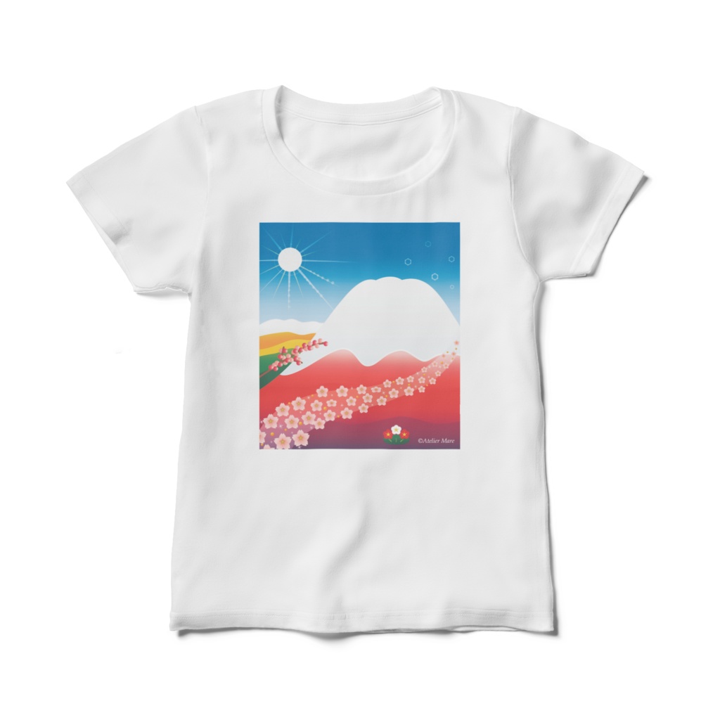 富士山と桜　レディースTシャツ