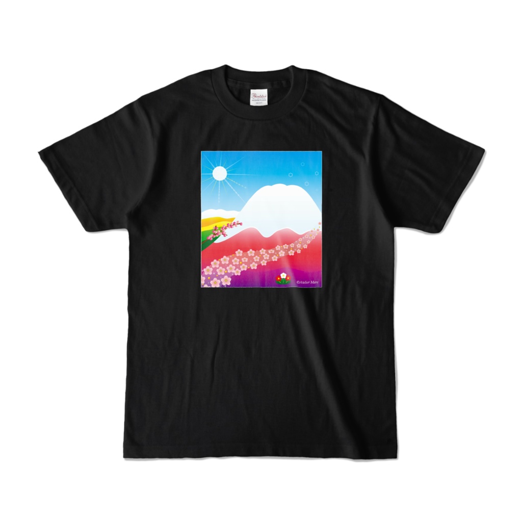 富士山と桜　黒Tシャツ