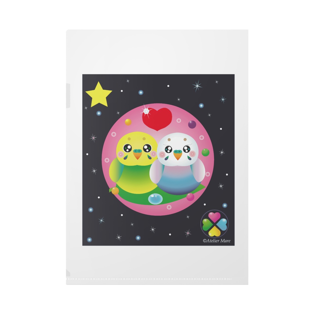 夜空とインコのカップル(ピンク)