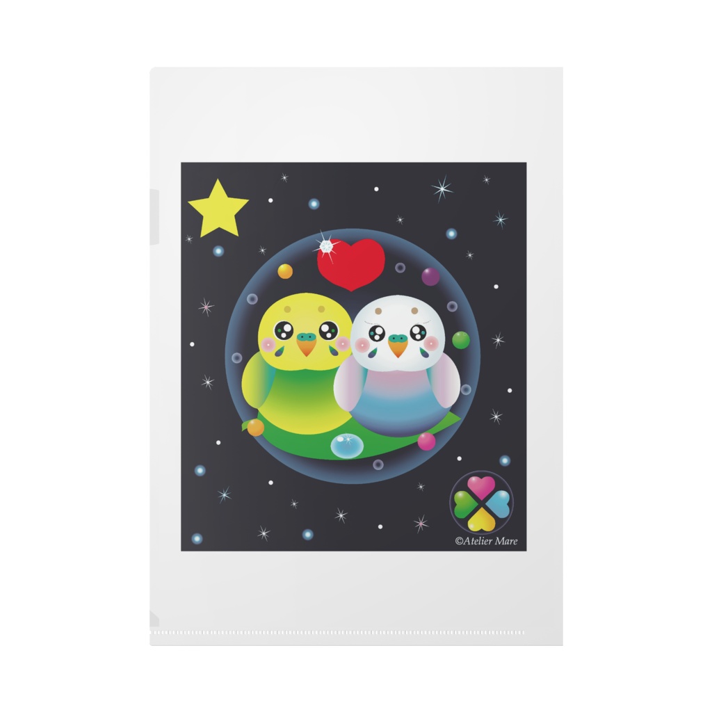 夜空とインコのカップル(クリアブルー)