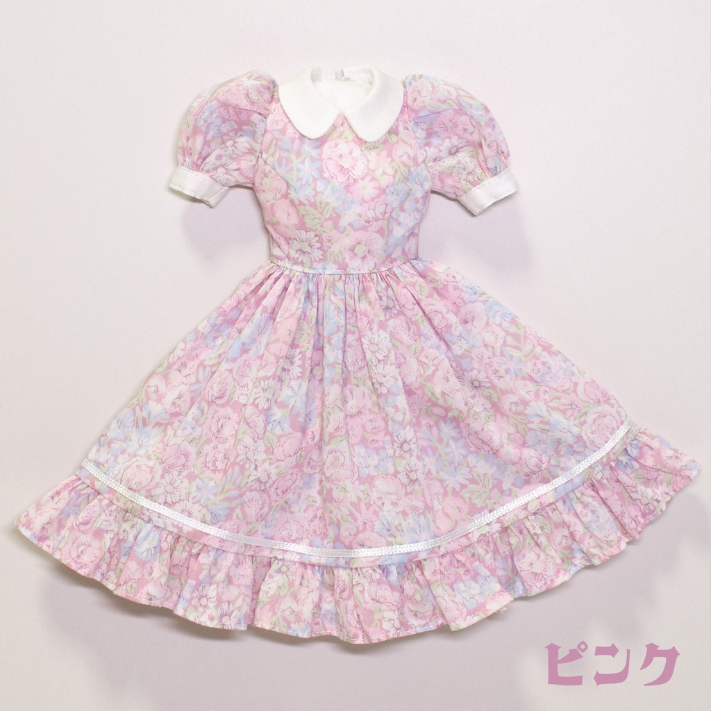 パフスリーブワンピース丸襟