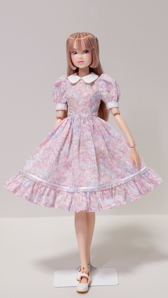 パフスリーブワンピース丸襟