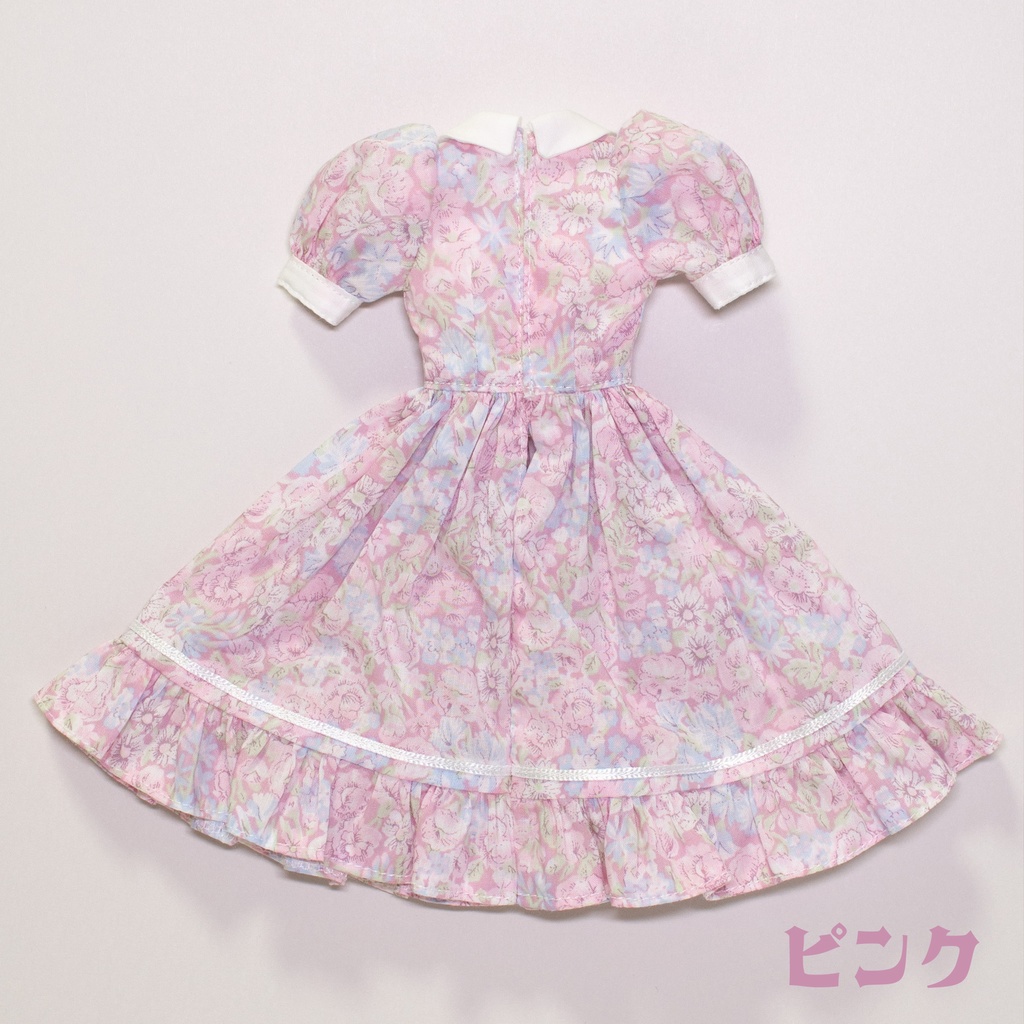 パフスリーブワンピース丸襟