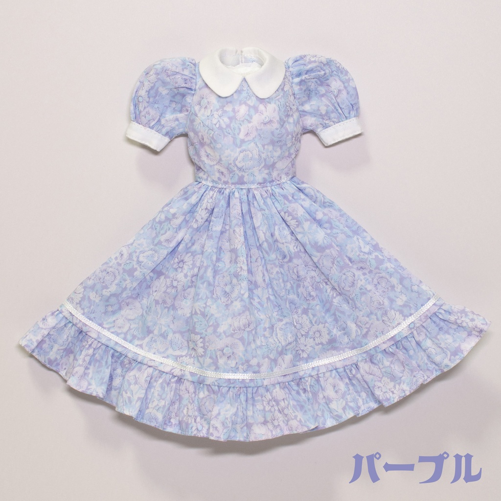 パフスリーブワンピース丸襟