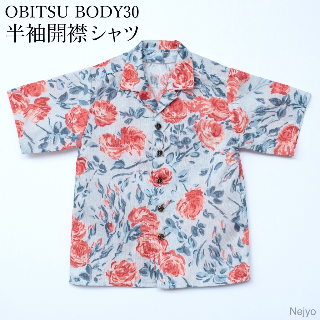 【オビツボディ30】半袖開襟シャツ『Dancing Roses』