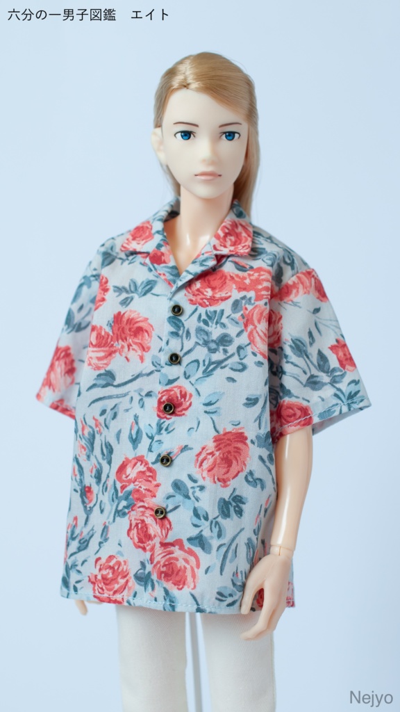 【オビツボディ30】半袖開襟シャツ『Dancing Roses』