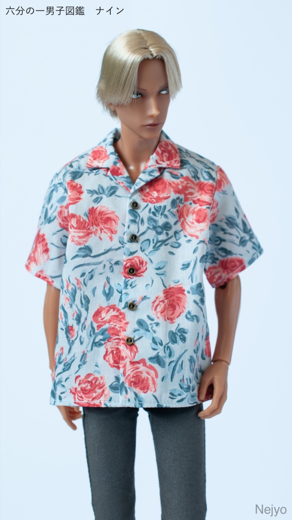 【オビツボディ30】半袖開襟シャツ『Dancing Roses』