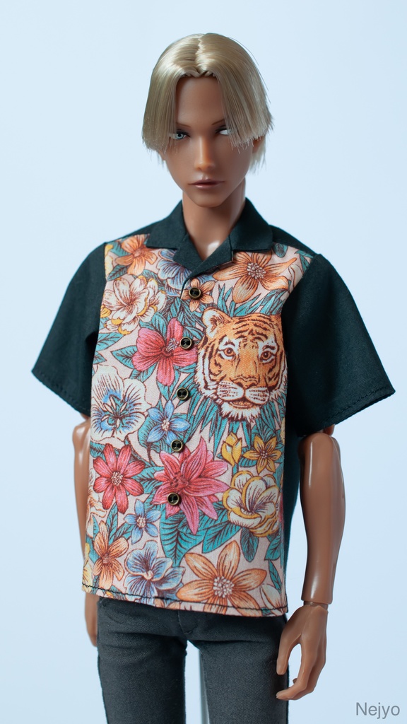 【六分の一男子図鑑】半袖開襟シャツ『虎ブラック-天然色』