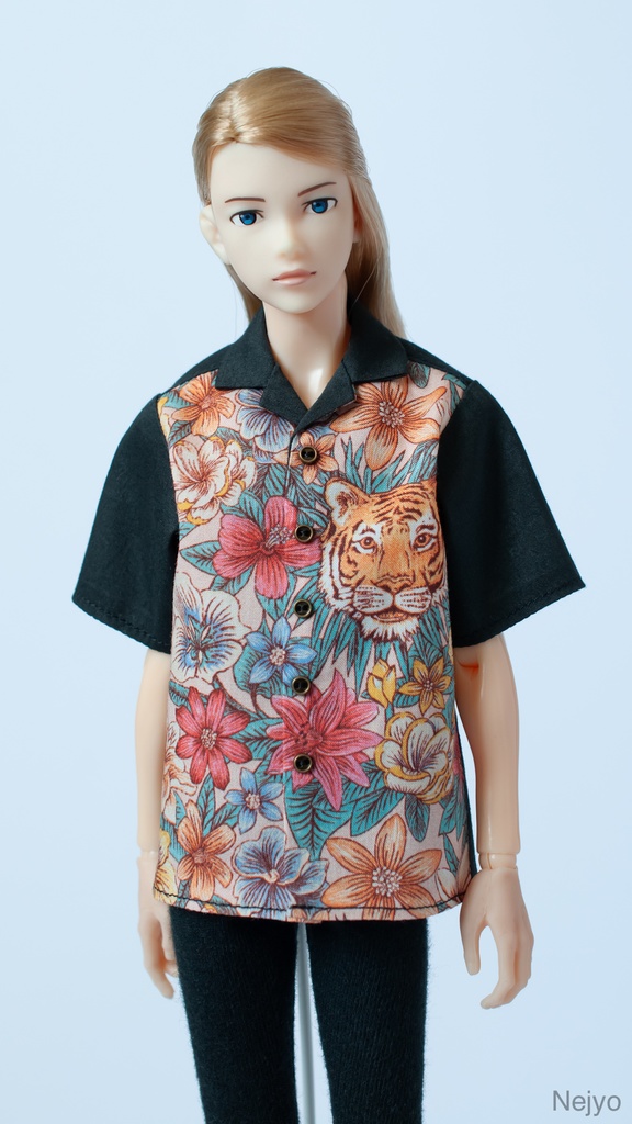 【六分の一男子図鑑】半袖開襟シャツ『虎ブラック-天然色』