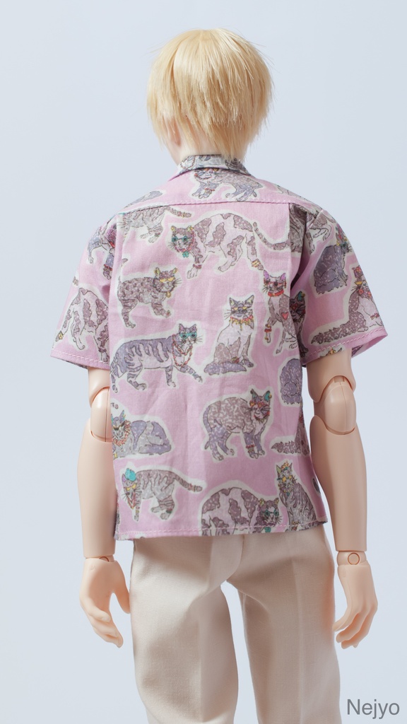 【オビツボディ30】半袖開襟シャツ『猫まみれピンク』